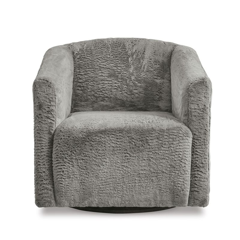 Amanora Accent Chair, Charcoal Gray Faux Rabbit Fur Polyester, Black Metal image number 2