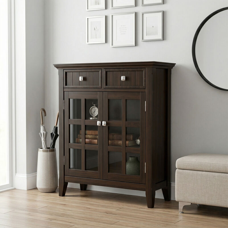 Acadian SOLID WOOD 36 inch Wide Transitional Entryway Hallway Storage Cabinet in Brunette Brown image number 2