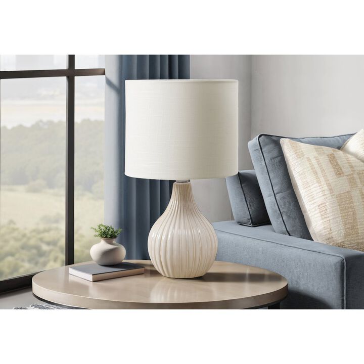 17"H, Table Lamp, Beige Ceramic, Ivory / Cream Shade, Contemporary, Modern