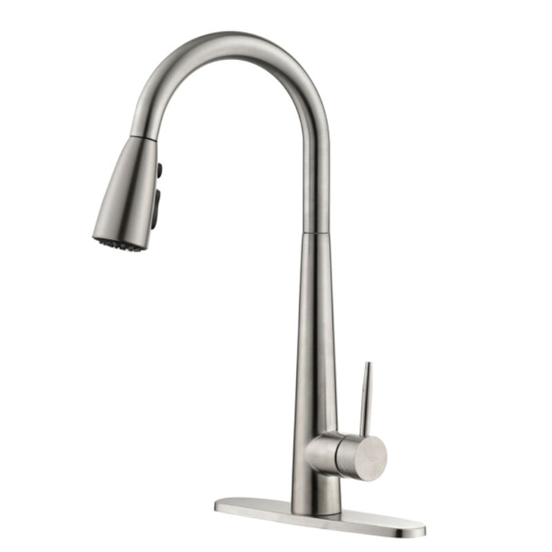 Modern Kitchen Faucet, Brushed Nickel, Pull-Down Sprayer, High Arc, Single Handle