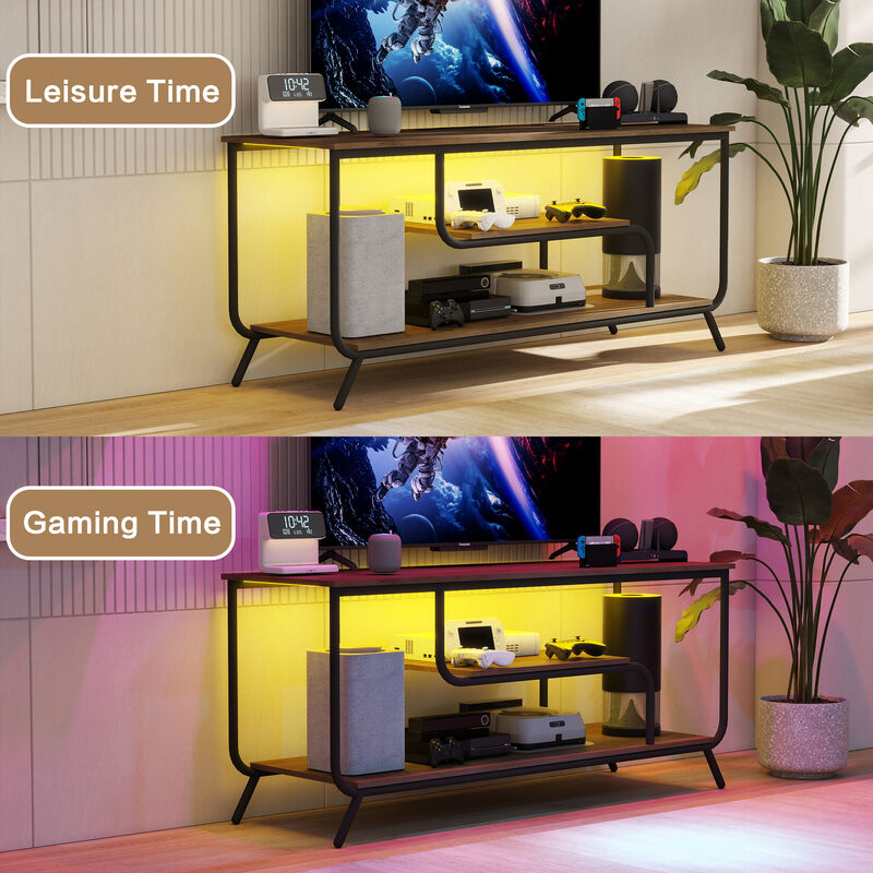 LED TV Stand for 43, 50, 55 Inch TV, Entertainment Center with Power Outlets and USB charging ports, TV Console for Living Room