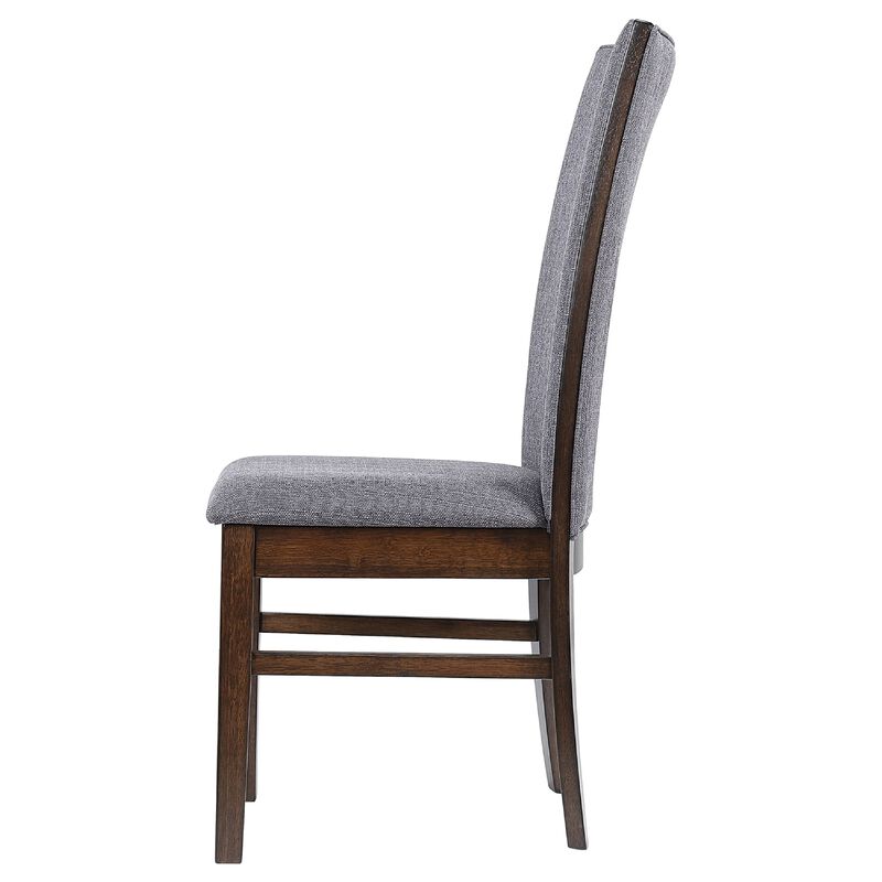 Sher Side Dining Chair Set of 2, Foam Fill Gray Fabric Seat, Brown Wood image number 4