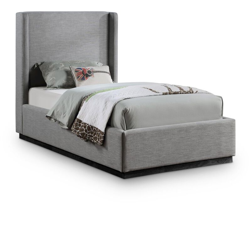 Meridian Furniture Flynn Grey Linen Textured Fabric Twin Bed