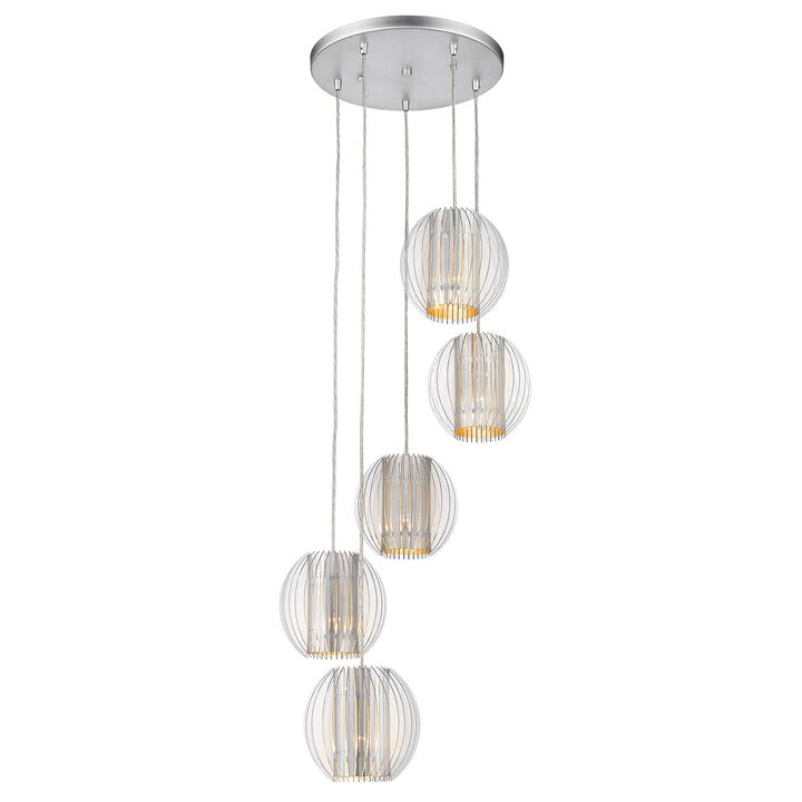 Hivvago Five Light Acrylic and Steel Shade Hanging Globe Light