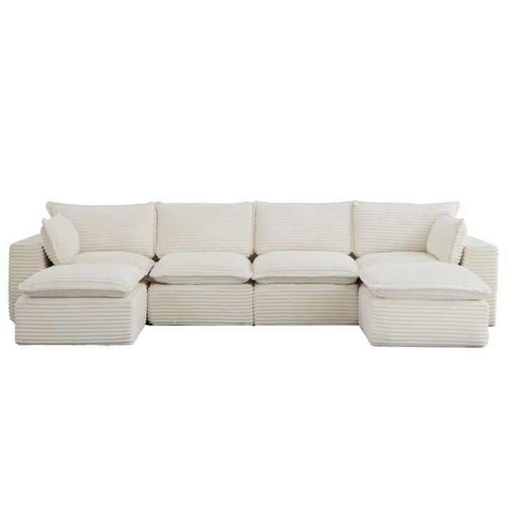 Singi Modular Corduroy U‑Shape Compressed Sectional Sofa