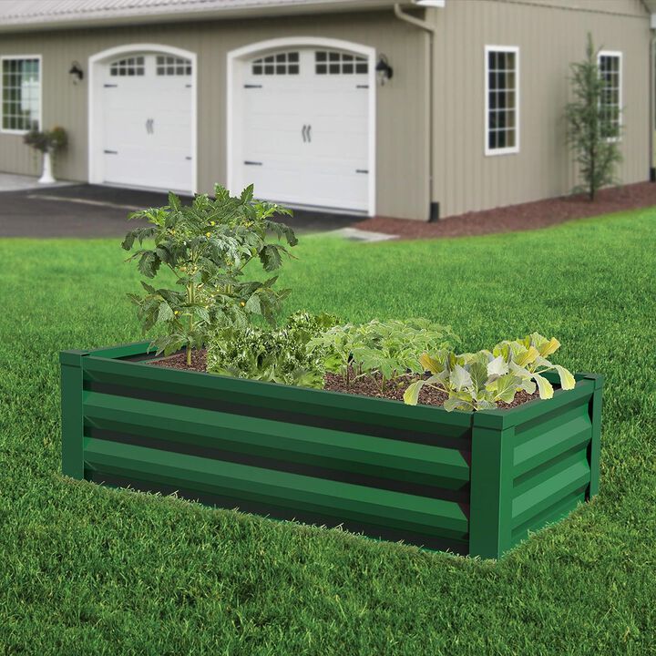 QuikFurn Green Powder Coated Metal Raised Garden Bed Planter Made In USA