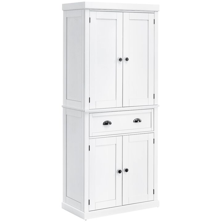 White Kitchen Pantry: 72" Freestanding with Cupboards, Drawers