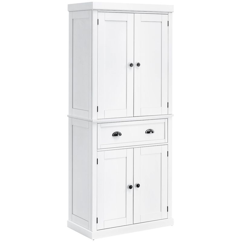 White Kitchen Pantry: 72" Freestanding with Cupboards, Drawers