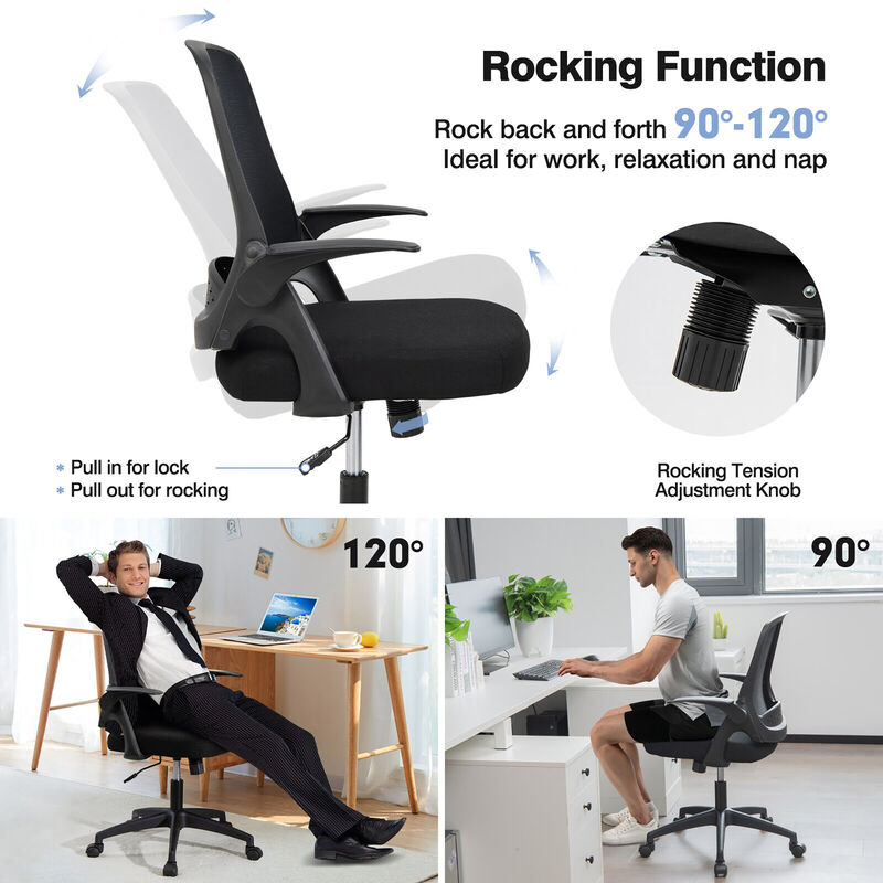 Costway Mesh Office Chair Adjustable Rolling Computer Desk Chair w/Flip-up Armrest White
