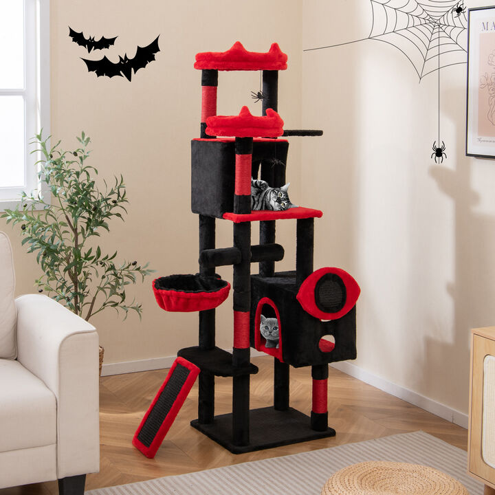 Gothic Style Large Cat Tree with Condos and Plush Perches
