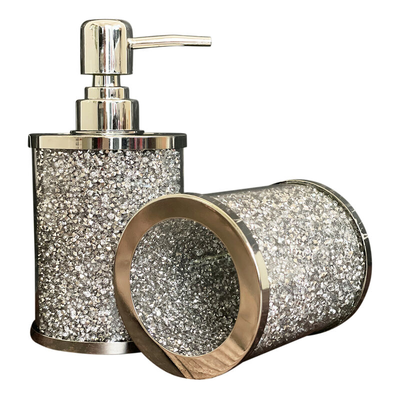 Ambrose Exquisite 3 Piece Soap Dispenser and Toothbrush Holder with Tray in Silver image number 1