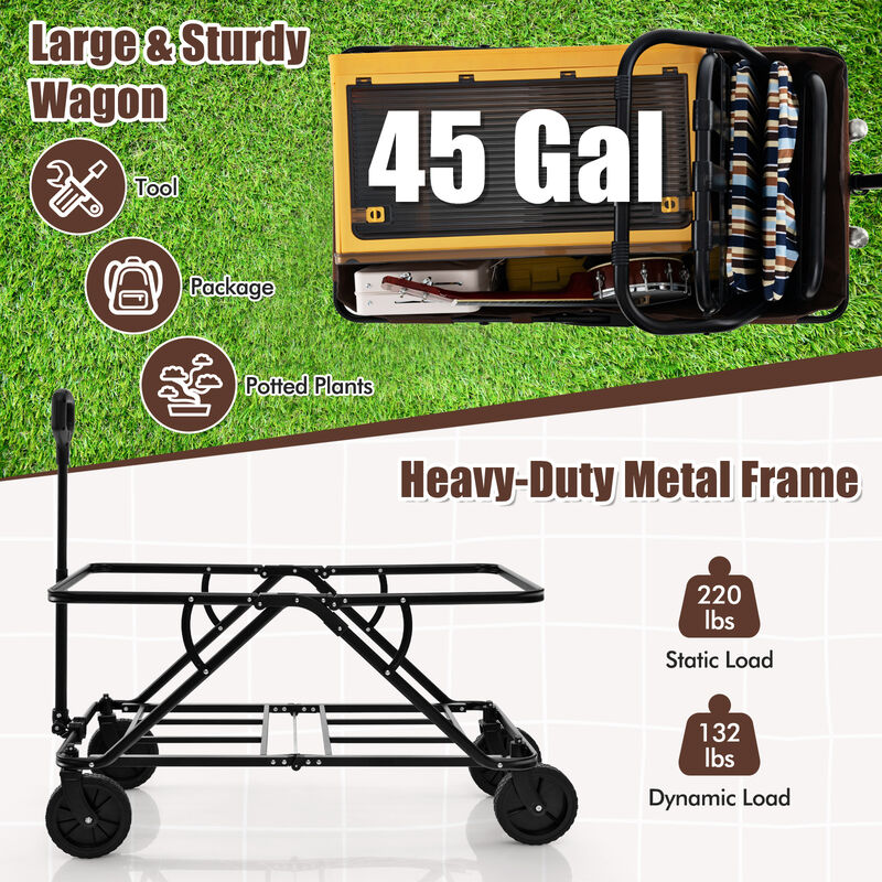 Collapsible Folding Wagon Cart with Adjustable Handle and Heavy-Duty Wheels