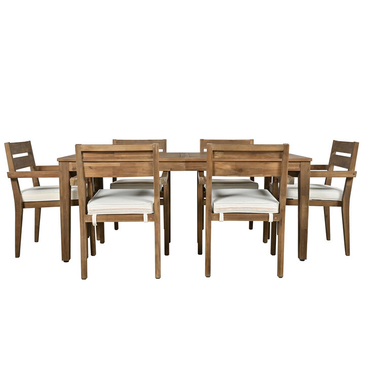 Merax Acacia Wood Outdoor Dining Table Set with 6 Chairs