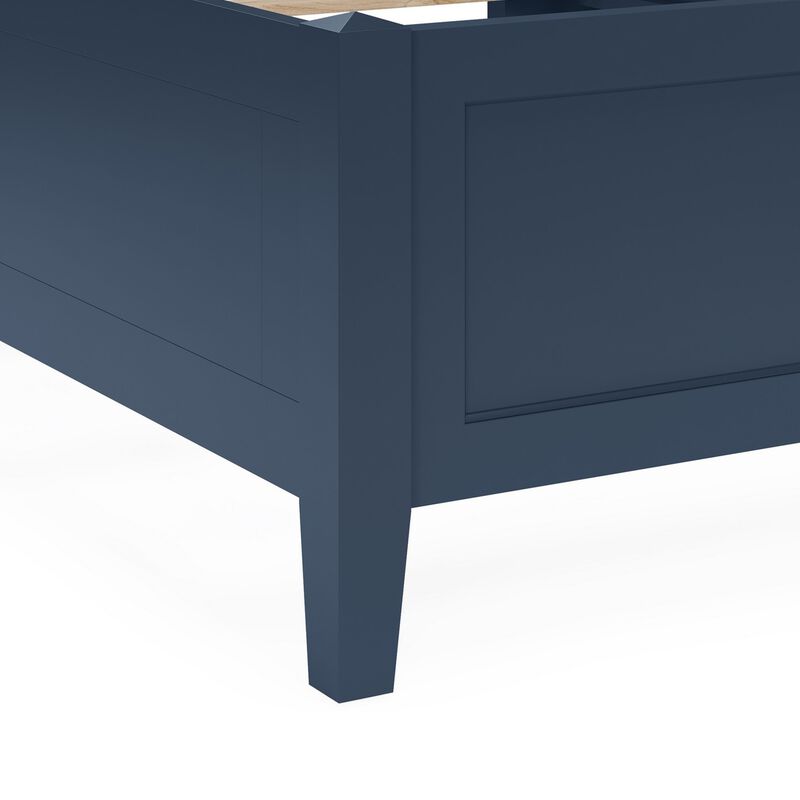 Fritz Queen Size Bed, Three Panel Design, Beveled Top, Solid Wood, Blue