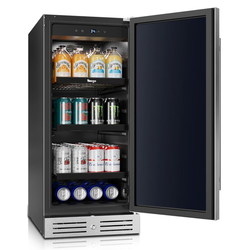 15 inch Beverage Refrigerator, 100 Cans Beverage Fridge , Stainless Steel Indoor/Outdoor Refrigerator image number 3