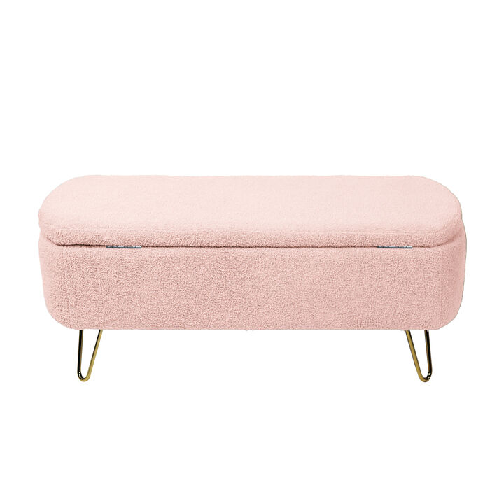 Faux Fur Entryway Bench with Gold Legs Storage, Modern Upholstered Ottoman for Living Room Bedroom