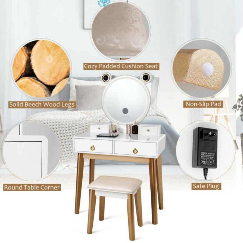 Hivvago Vanity Set with 3-Color Lighted Touch Screen Dimming Mirror and 4 Drawers