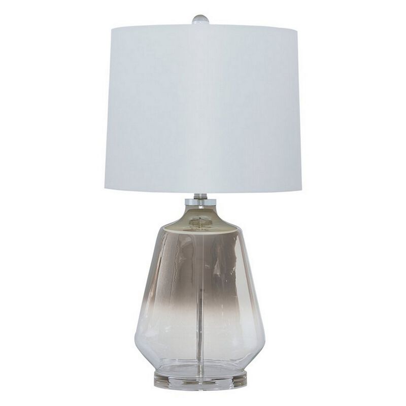 Sculptured Glass Frame Table Lamp with Fabric Shade, Gray and White-Benzara