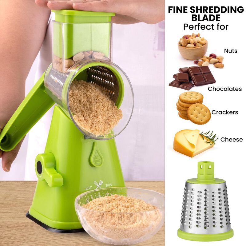 Round Cheese Shredder Grater with 3 Interchangeable Stainless Steel Blades