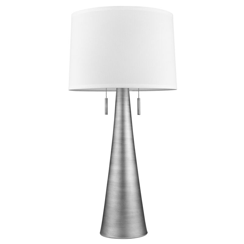 Hivvago 34" Silver Metal Two Light Table Lamp With White Empire Shade