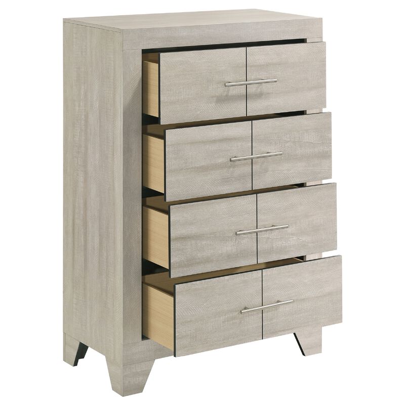 Qanto Tall Dresser Chest, 4 Drawers, Nickel Metal, Rustic Cream Wood image number 5