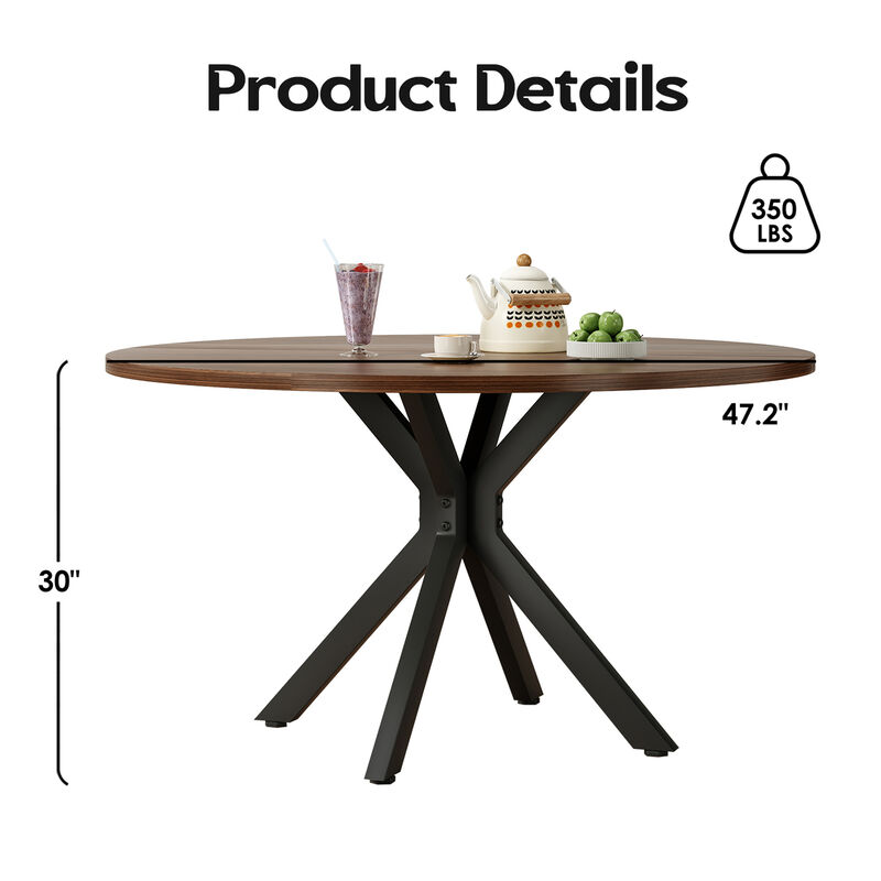 47.2" Solid Wood Round Dining Kitchen Table with Intersecting Pedestal Base image number 3