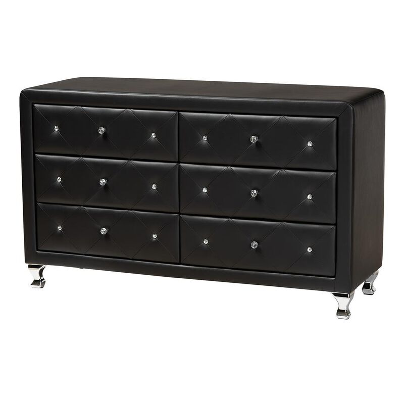 Baxton Studio Luminescence Black Faux Leather Upholstered Dresser