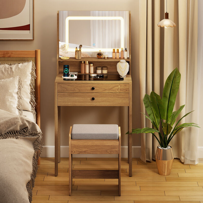 Compact Vanity Desk with Mirror and Lights, Ideal for Bedroom image number 1