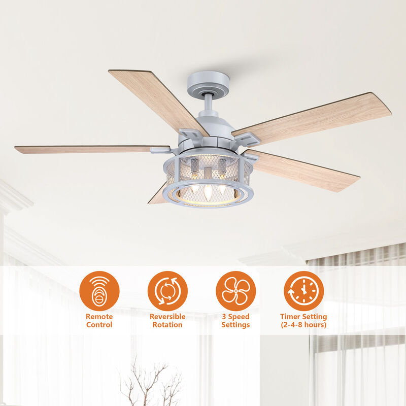 52 in. Modern Mesh Metal Reversible Blades Silver Ceiling Fan with Light and Remote