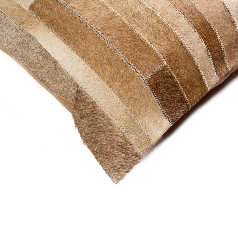 HomeRoots 12" X 20" Tan Lumbar Patchwork Cowhide Throw Pillow image number 2