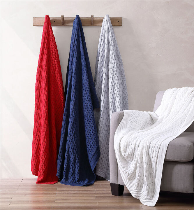 Oak 100% Cotton Cable Knitted 50" x 70" Throw Red