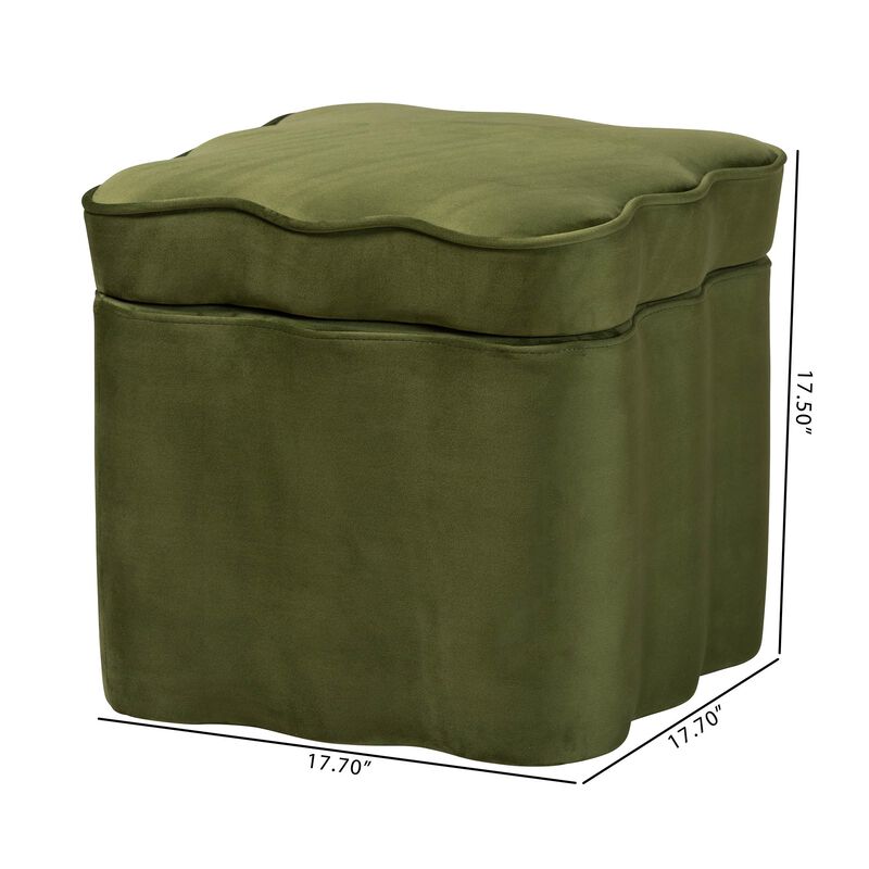 Baxton Studio Paulina Velvet Storage Ottoman - Lid Top Accent Stool with Interior Storage and Scalloped Outline for Bedroom or Living Room image number 6