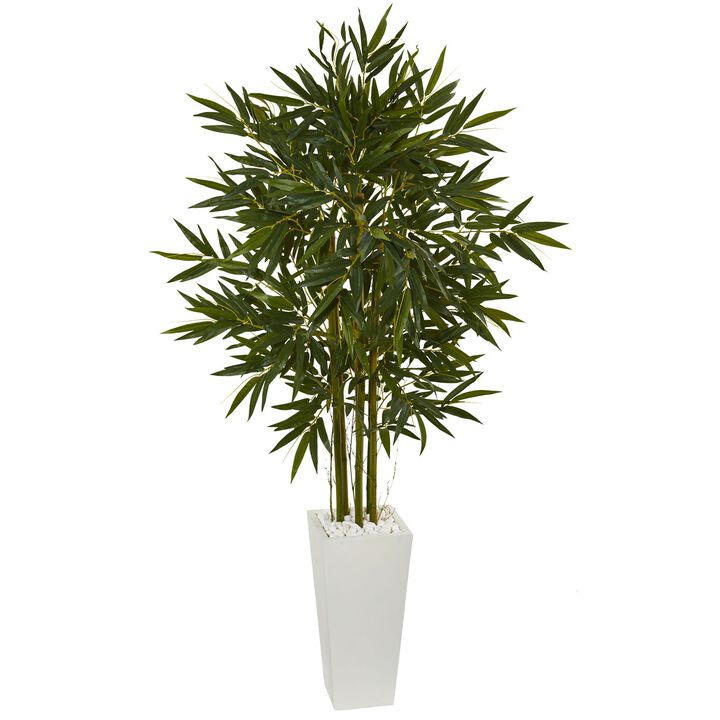 HomPlanti 6 Feet Bamboo Artificial Tree in White Tower Planter