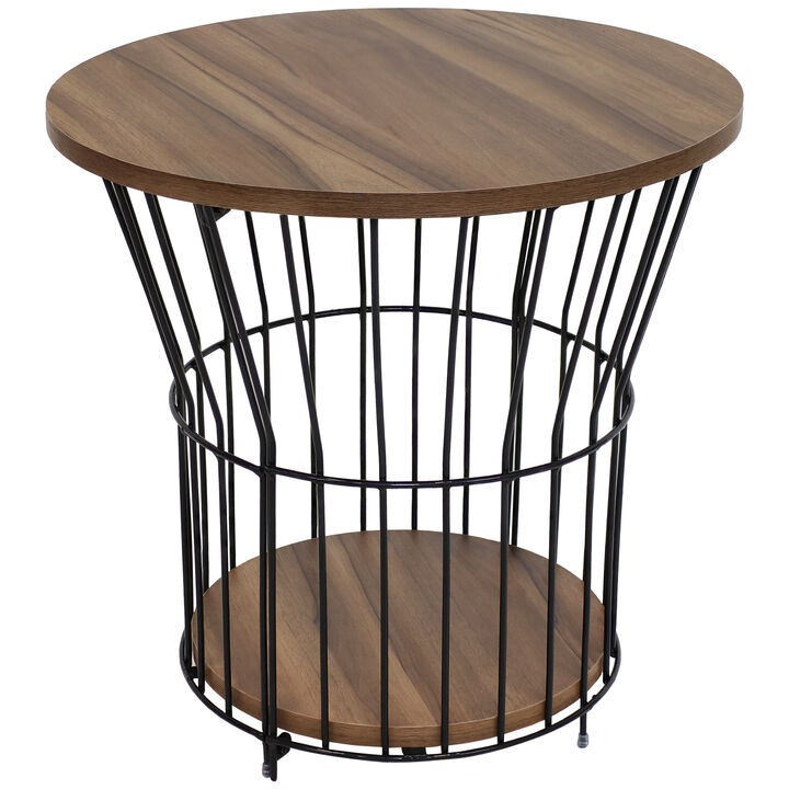 Sunnydaze Wire Pedestal End Table with MDF Pull-Open Tabletop