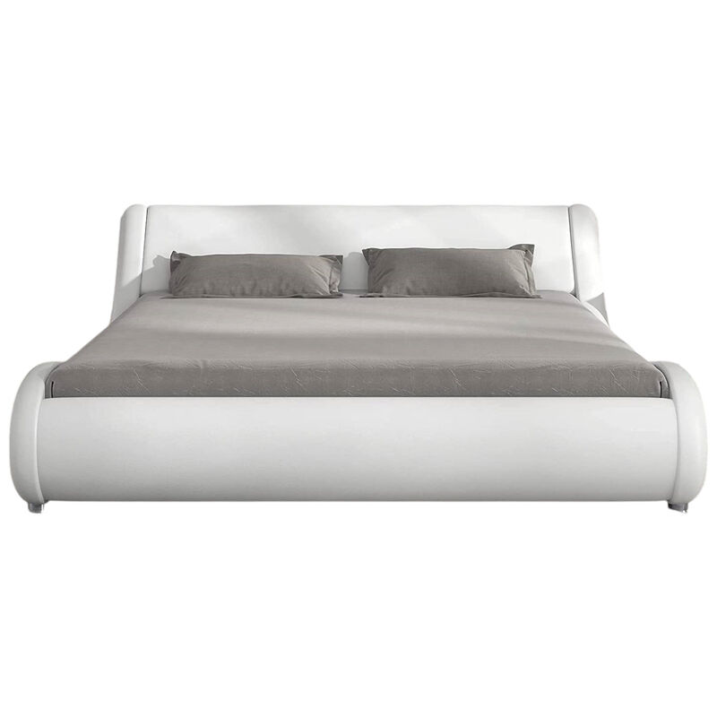 Faux Leather Platform Bed Frame with Headboard for Modern Bedroom Style