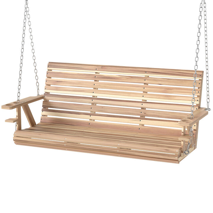 Hivvago 3-Seater Wooden Porch Swing with Cupholders