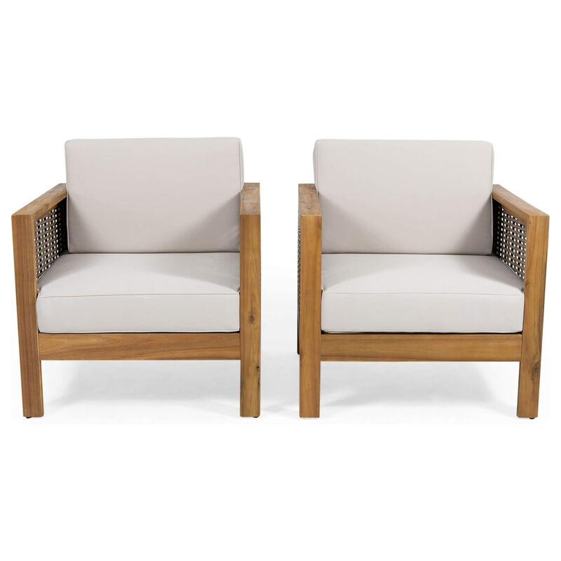 Merax  Outdoor Acacia Wood Club Chair with Wicker Accents Set of 2