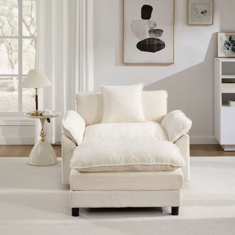 Envelor Chenille Upholstered Accent Chair with Ottoman, Set of 2 image number 2