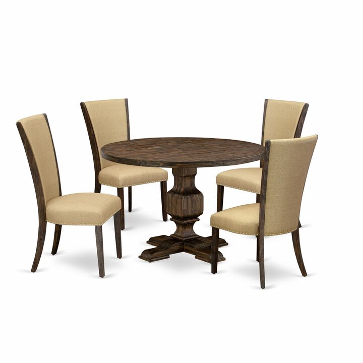 East West Furniture I3VE5-703 5Pc Dining Set - Round Table and 4 Parson Chairs - Distressed Jacobean Color