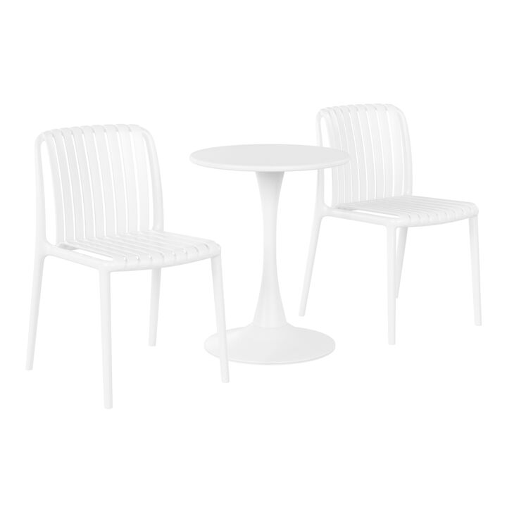 WestinTrends 3-Piece Outdoor Metal Dining Table Set And Stackable Resin Patio Chairs