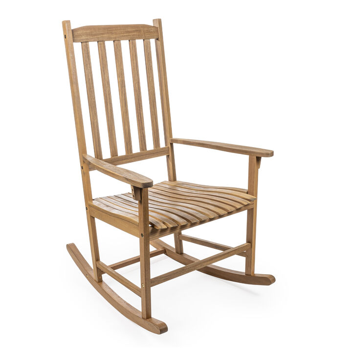 Seagrove Farmhouse Classic Slat-Back 350-LBS Support Acacia Wood Outdoor Rocking Chair, Teak Brown