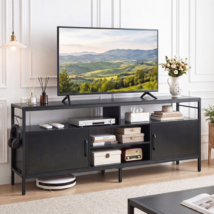 Modern TV Stand with Storage Cabinets and Adjustable Shelf
