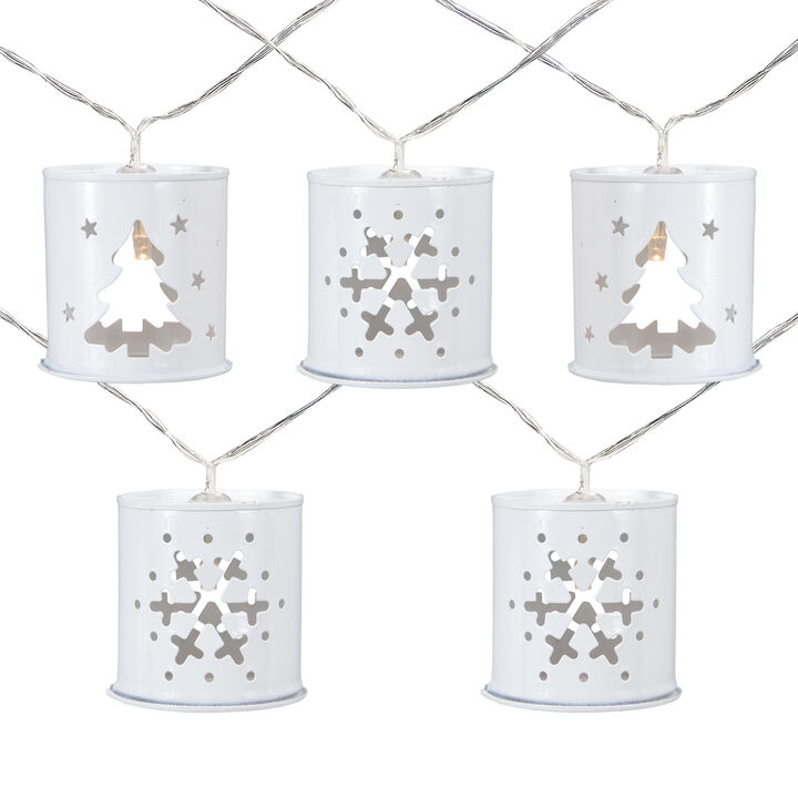 10 B/O LED Warm White Metal Lantern Christmas Lights - 6.25' Clear Wire