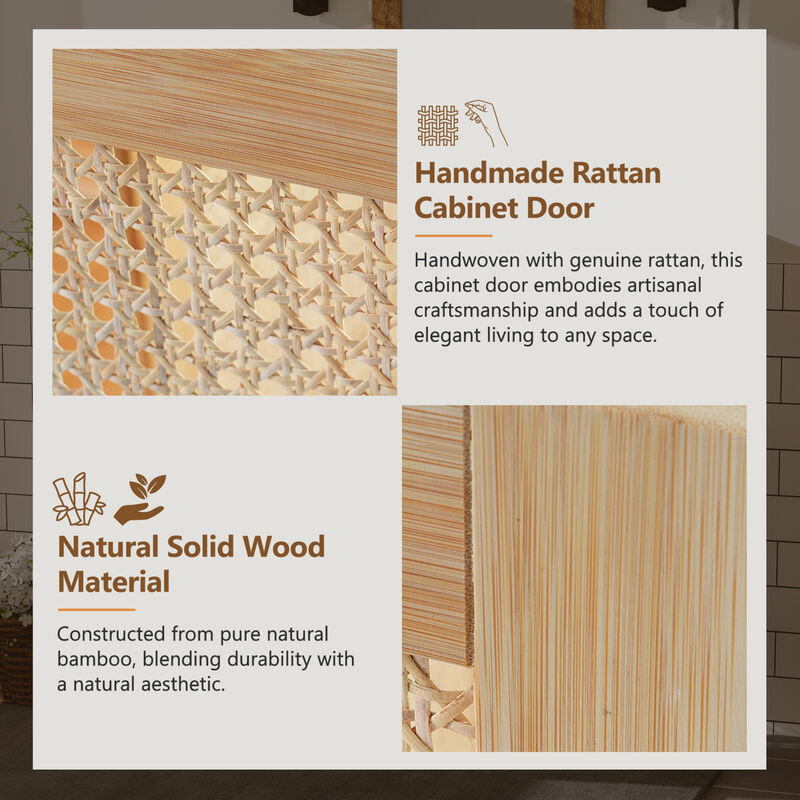 ELEMENT ACE Space-Saving Natural Bamboo Vanity with Handwoven Rattan Doors image number 5