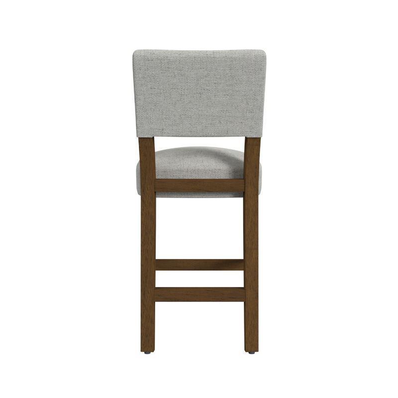 Bowo Counter Stool Chair, Gray Woven Fabric, Brown Hardwood Legs
