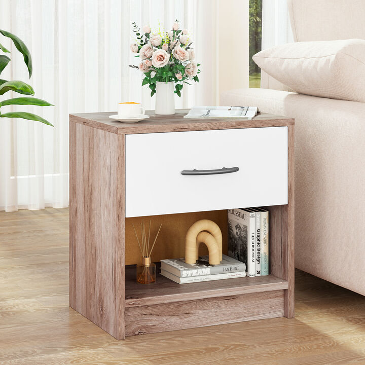 Bedside Table Nightstand with Drawer and Open Storage Shelf