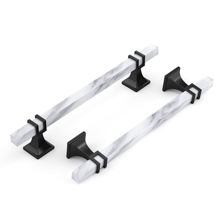 Lepatape 10 Pack 6-1/4 Inch White Marble Cabinet Pulls, Black Cabinet Handles Marble Grain and Black Pulls, Kitchen Cabinet Hand