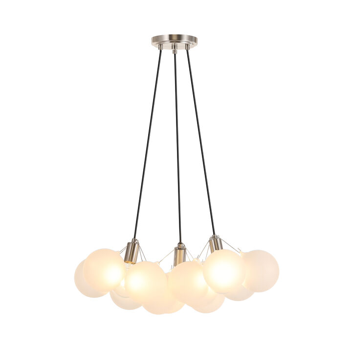 Aubrey 24" 3-Light Mid-Century Glam Frosted Glass Orb LED Chandelier, White/Brushed Nickel