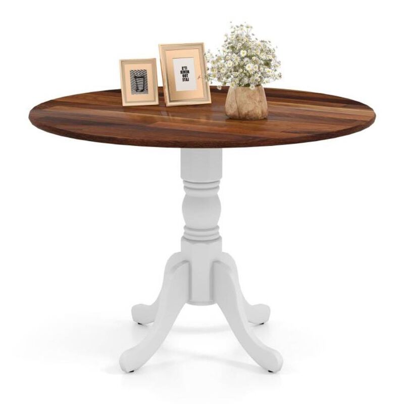 Hivvago Round Solid Wood Kitchen Dining Table in White Farmhouse Wooden Finish