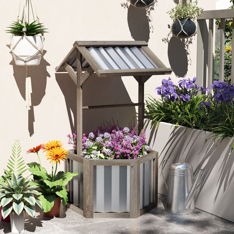 Hivvago Hexagonal Wooden Planter with Galvanized Canopy image number 7